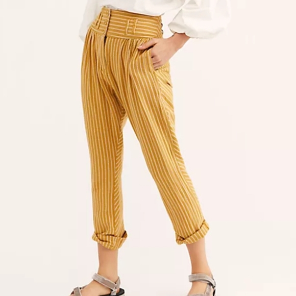 Free People Pants - Free People Rumors Textured Harem Pants Yellow White Striped Size 0 Women’s